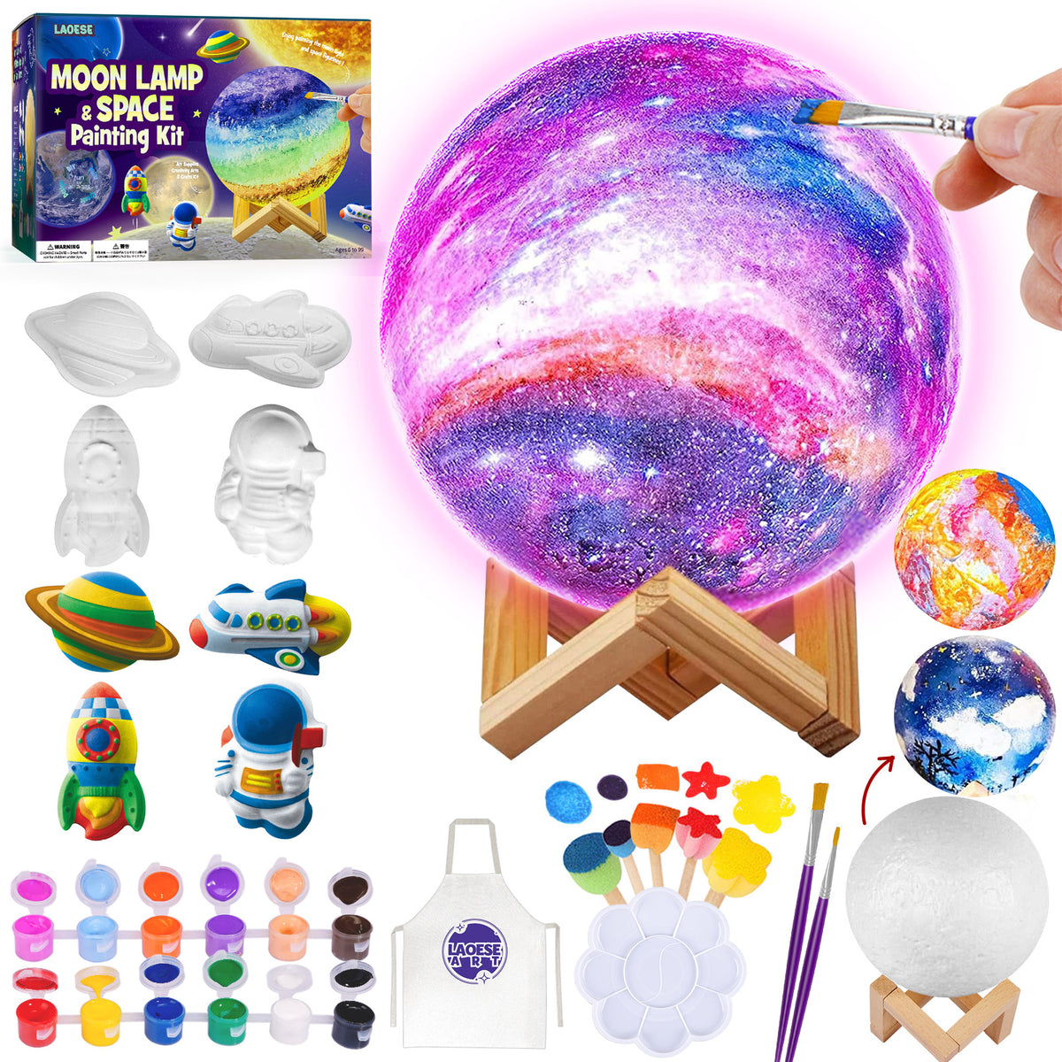 Paint Your Own Moon Lamp Kit,diy 3d Moon Night Light With Wooden Stand Creativity Arts Crafts Kit For Kids